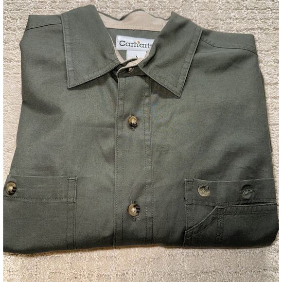 Carhartt Men’s Work Shirt Moss Green Long Sleeve 100% Cotton Size Large Reg - Picture 6 of 6